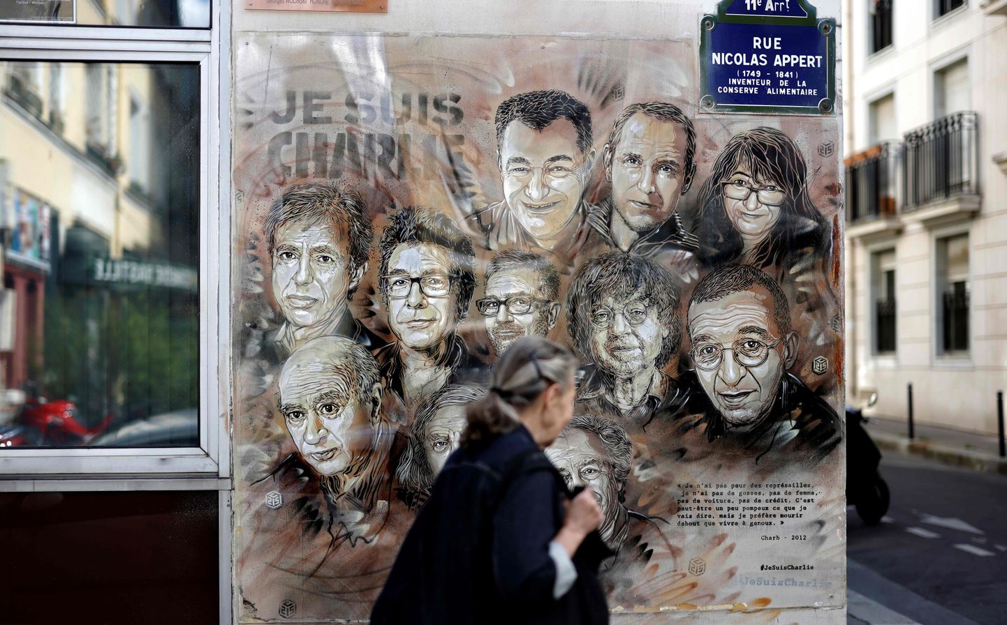 Prantsuse tänavakunstniku Christian Guemy,ehk C215 pilt, mis on pühendatud terroristide rünnakus hukkunud Charlie Hebdo toimetuse liikmetele.