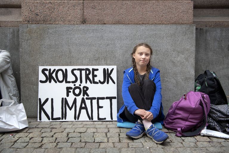 Greta Thunberg 2018 Stockholmis Rootsi parlamendi juures kliimastreikimas.