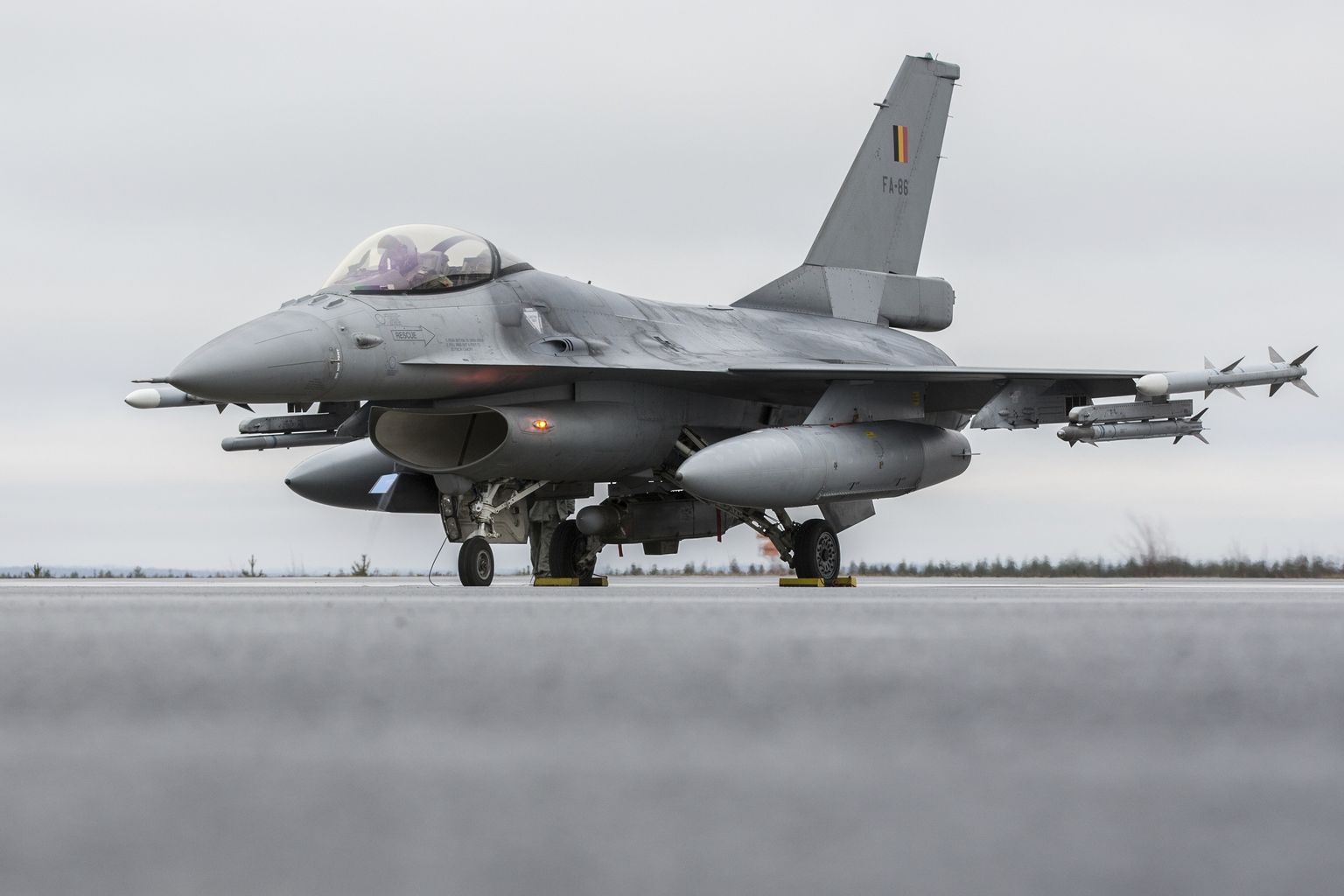 Belgia hävitaja F-16 mullu novembris rahvusvahelise õppuse raames Soomes Rovaniemis.