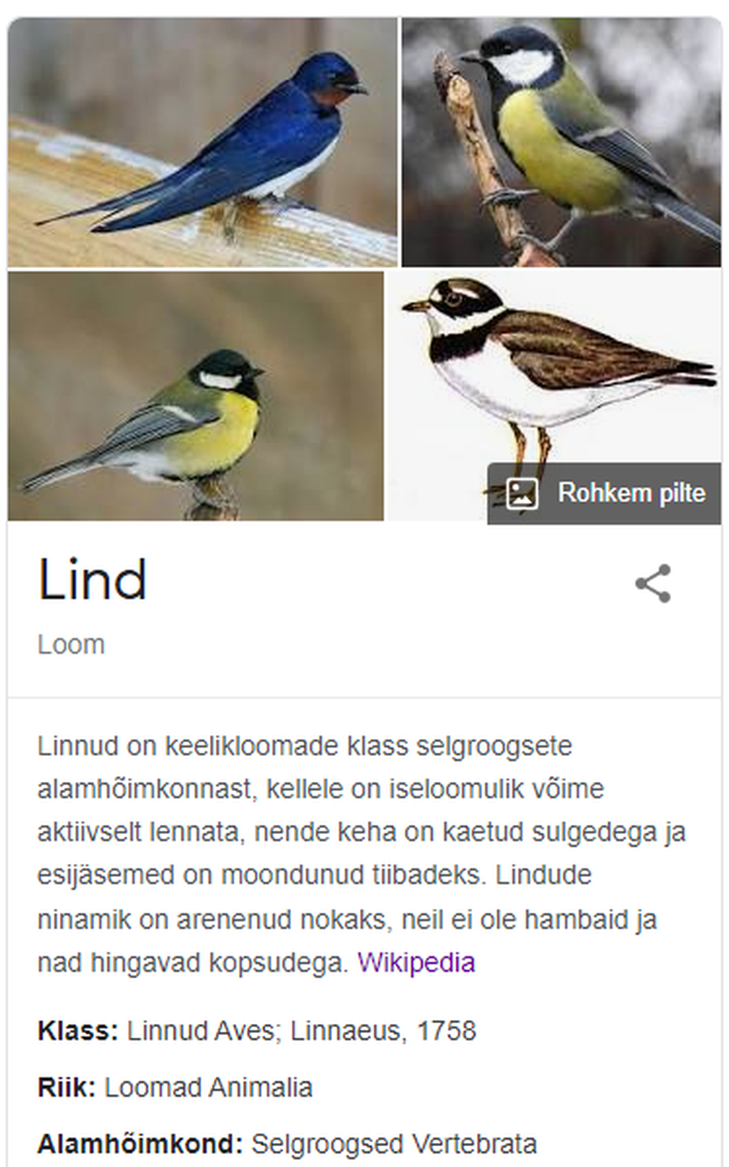 Wikipedia teatas, et lind on tegelikult hoopis loom.