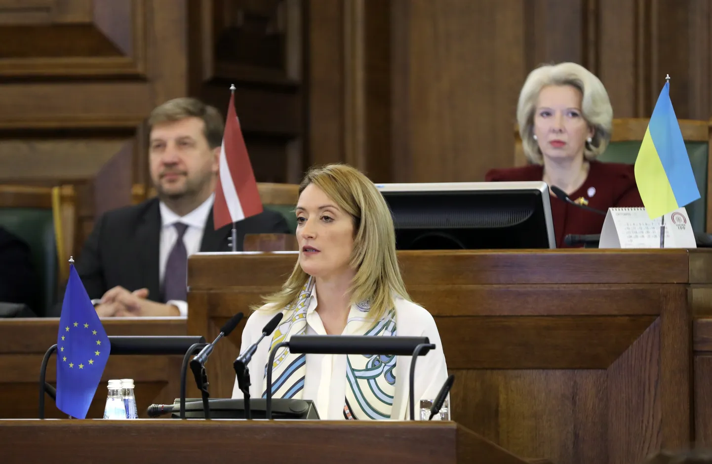 Председатель Европарламента Роберта Метсола выступает в Сейме