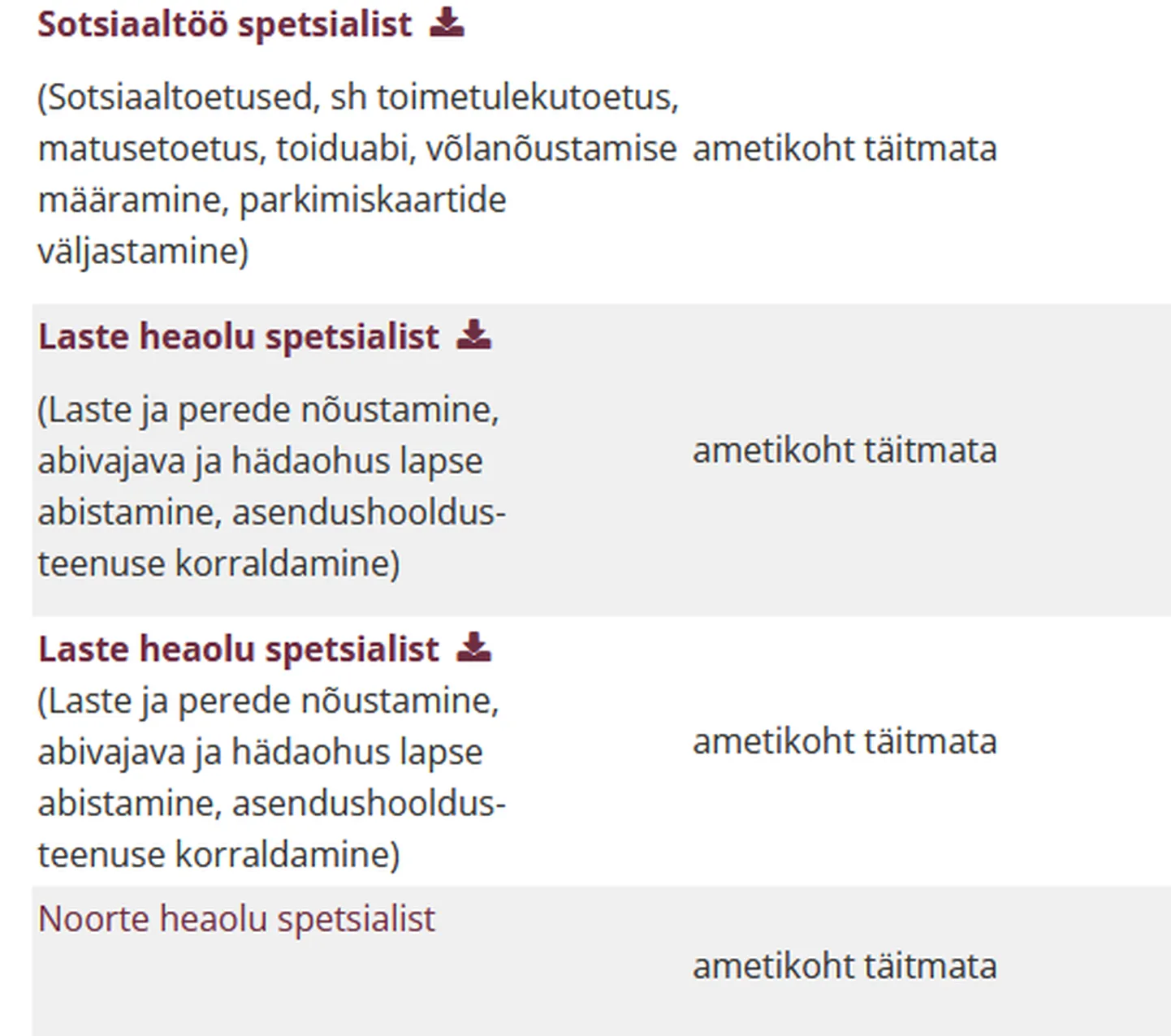 Paide linnavalitsuse sotsiaalosakonnas on hetkel neli vaba ametikohta.