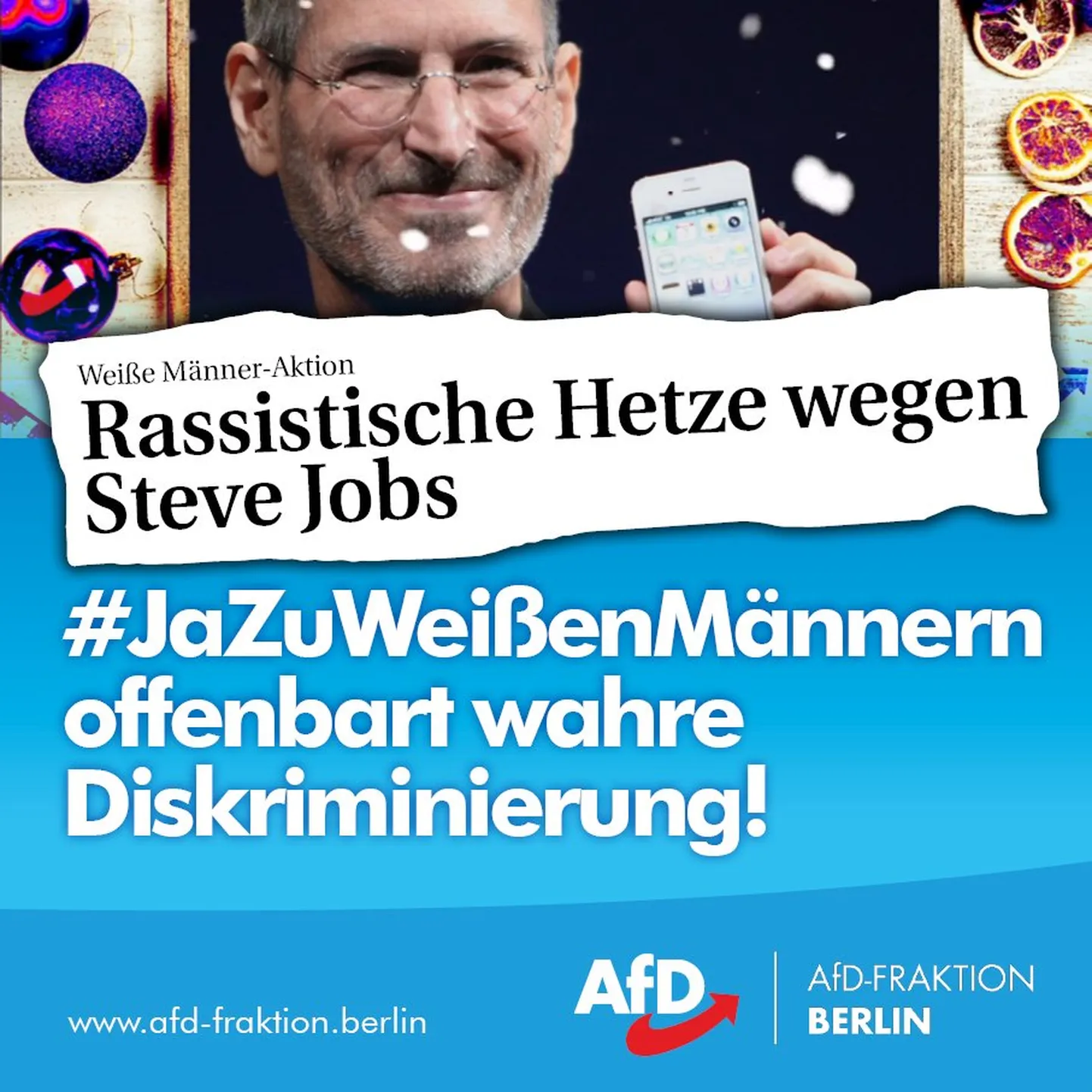 Palju küsimusi tekitas AfD otsus tõsta kampaania raames esile Steve Jobs, kelle isa oli süürlane.