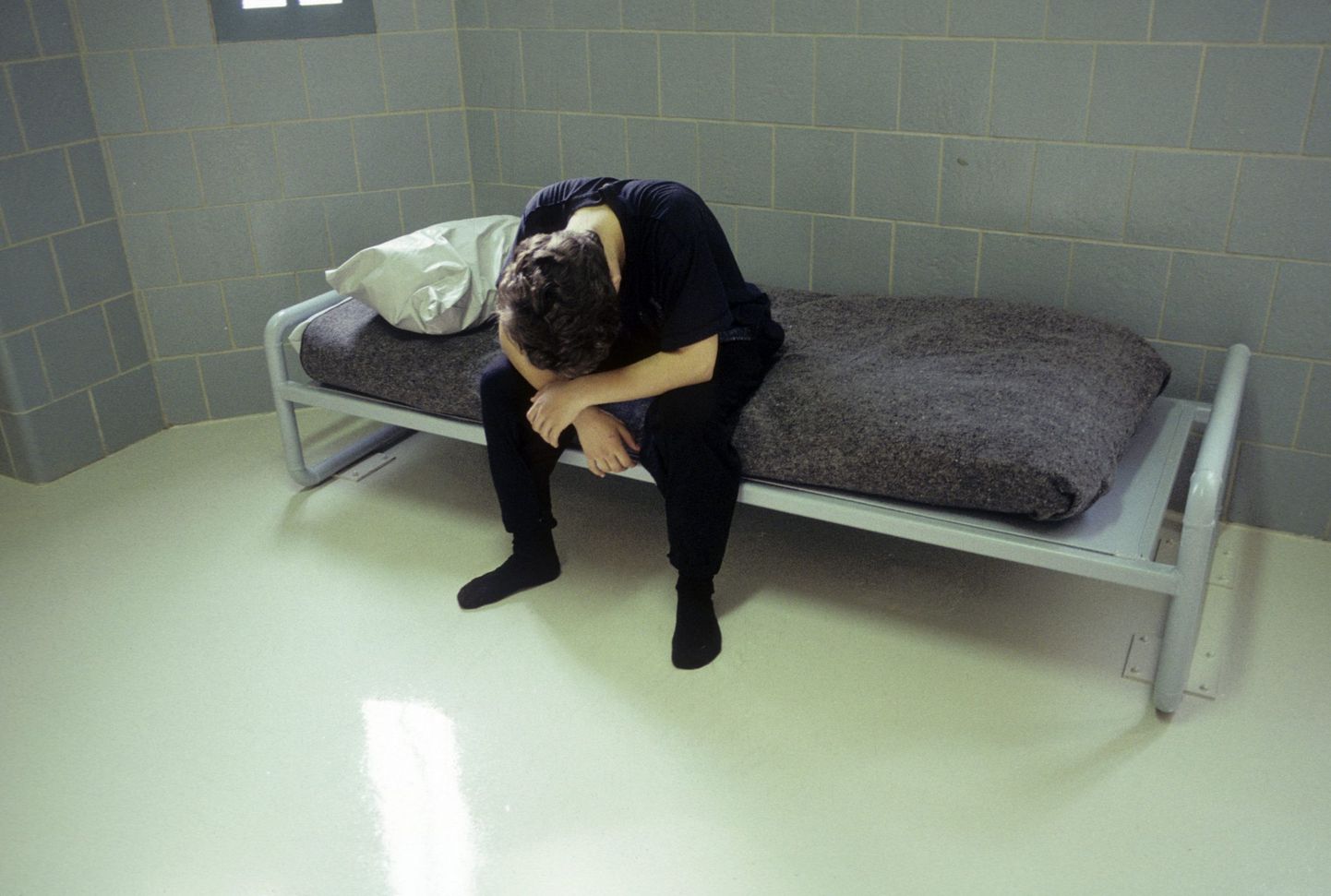 Austin, Texas:  Juvenile Detention Facility.  Simulation of inmate in cell. MR
