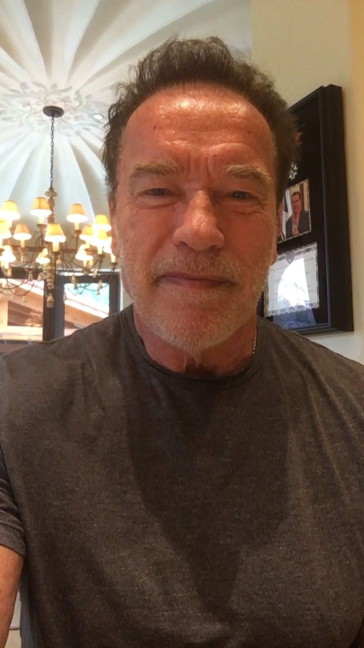 Arnold Schwarzenegger releases a photo on Instagram with the following caption: "This morning on Good Morning America, Chef Andre Rush - the chef you\u2019ve heard about with biceps that put all of us to shame - nominated me to #Flex4Forces. Thank you to Chef Rush and all of our real action heroes who make this country great.". Photo Credit: Instagram *** No USA Distribution *** For Editorial Use Only *** Not to be Published in Books or Photo Books ***  Please note: Fees charged by the agency are for the agency’s services only, and do not, nor are they intended to, convey to the user any ownership of Copyright or License in the material. The agency does not claim any ownership including but not limited to Copyright or License in the attached material. By publishing this material you expressly agree to indemnify and to hold the agency and its directors, shareholders and employees harmless from any loss, claims, damages, demands, expenses (including legal fees), or any causes of action or allegation against the agency arising out of or connected in any way with publication of the material.