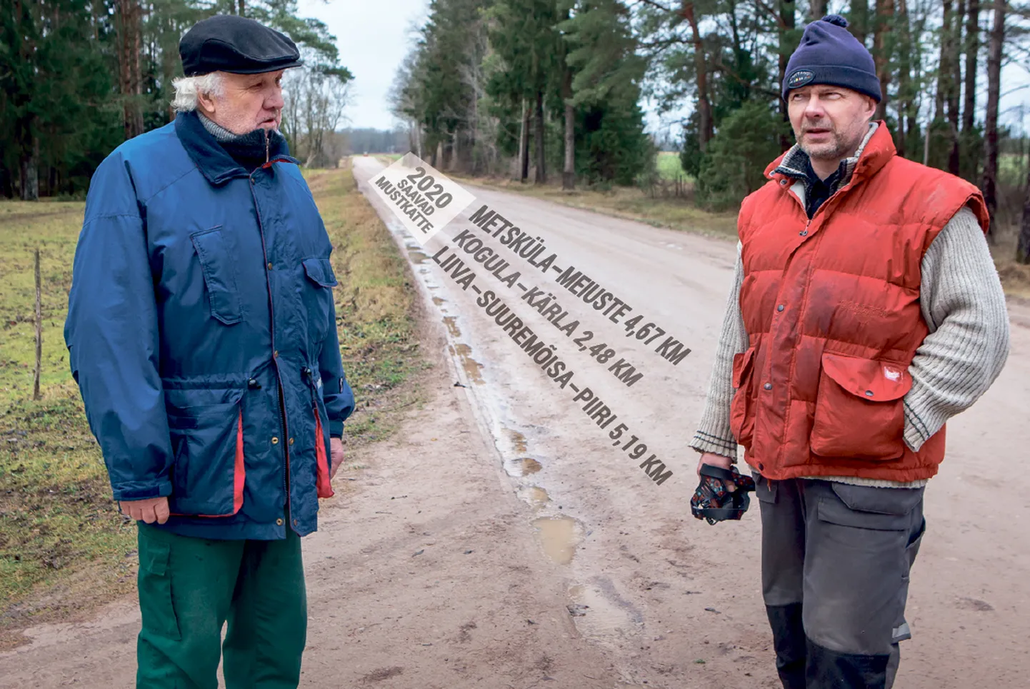 HEA MEEL: Mihkel Nõmm (vasakul) ja Margus Soon pääsevad porisest külateest.