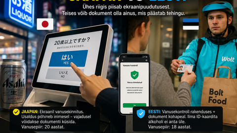 TIKTOKI VIDEO ⟩ Jaapanis piisab alkoholipudeli ostmiseks ekraanipuudutusest? Eestis võib sama ost lõppeda dokumendikontrolliga