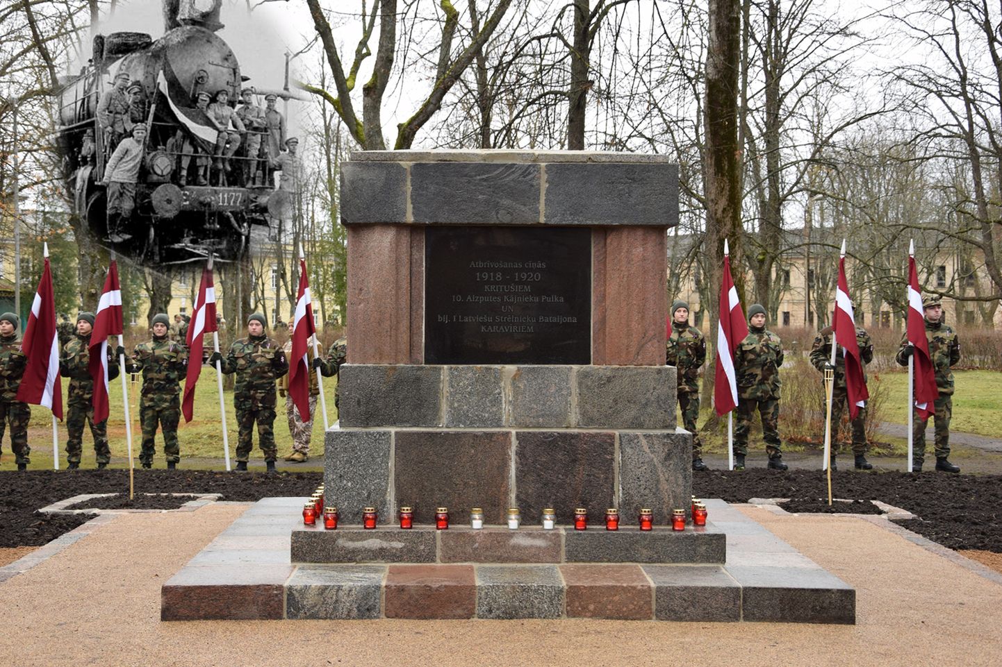 Памятник солдатам 10-го Айзпутского пехотного полка и бывшего 1-го батальона Латышских стрелков в Крепостном саду Даугавпилсской крепости