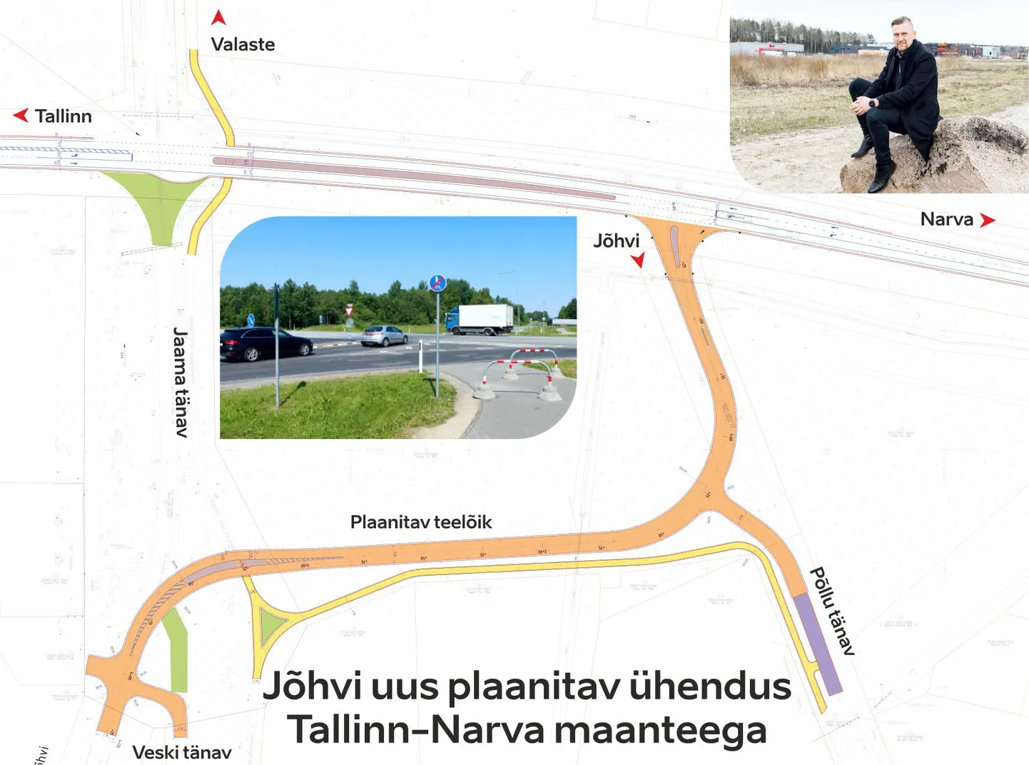 Kavandatava plaani järgi hakkavad sõidukid Tallinna-Narva maanteelt Jõhvi ja Jõhvist välja sõitma mööda Põllu tänava ristmikku, mille juurde rajatakse uus teelõik, mis viib Jaama tänavale. Jaama tänava otsast pääsevad maanteed ületama vaid jalakäijad ja jalgratturid ning Uikala ristmikule ehitatakse ohutussaar.