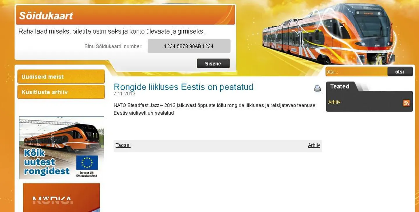 Teade Elroni koduleheküljel.