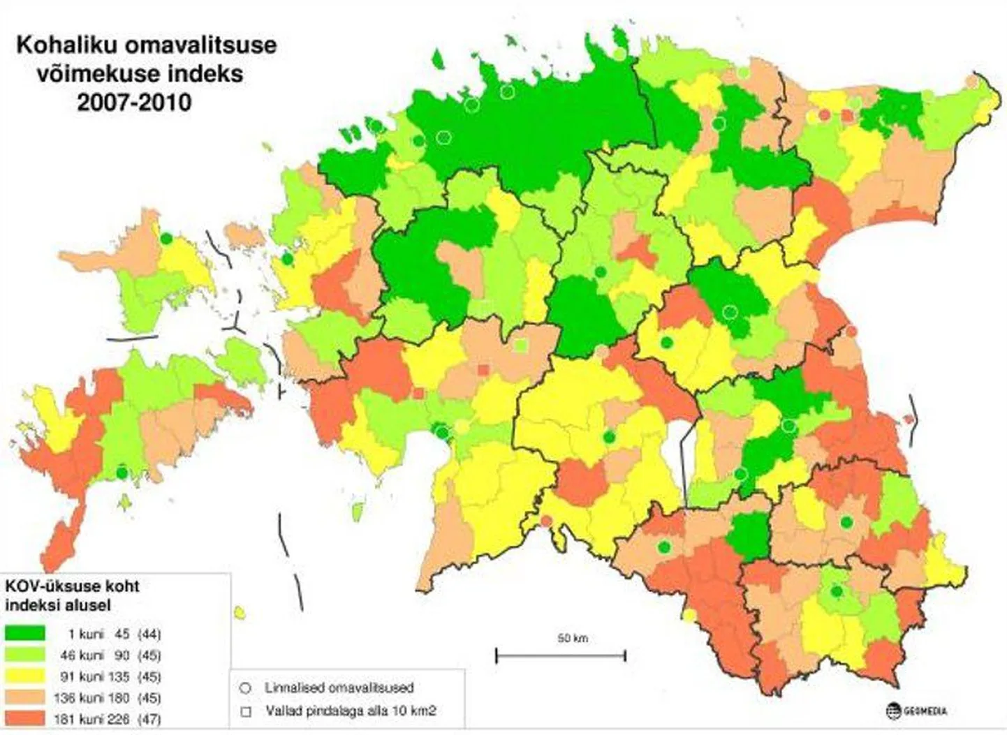 Kohalike omavalitsuse võimekus piirkonniti.