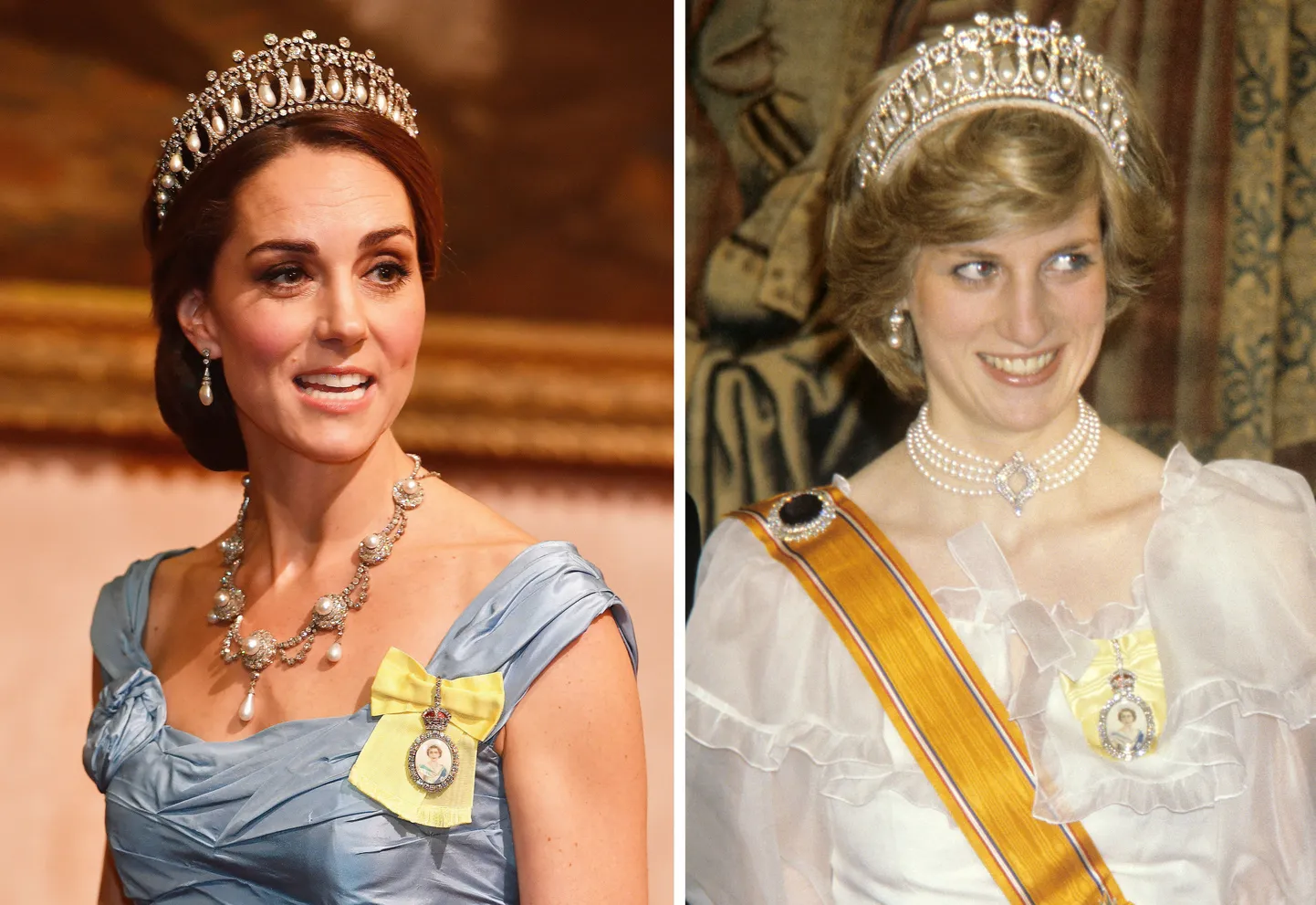 Cambridge'i hertsoginna Catherine (vasakul) oktoobris 2018 ja printsess Diana 1982. aastal