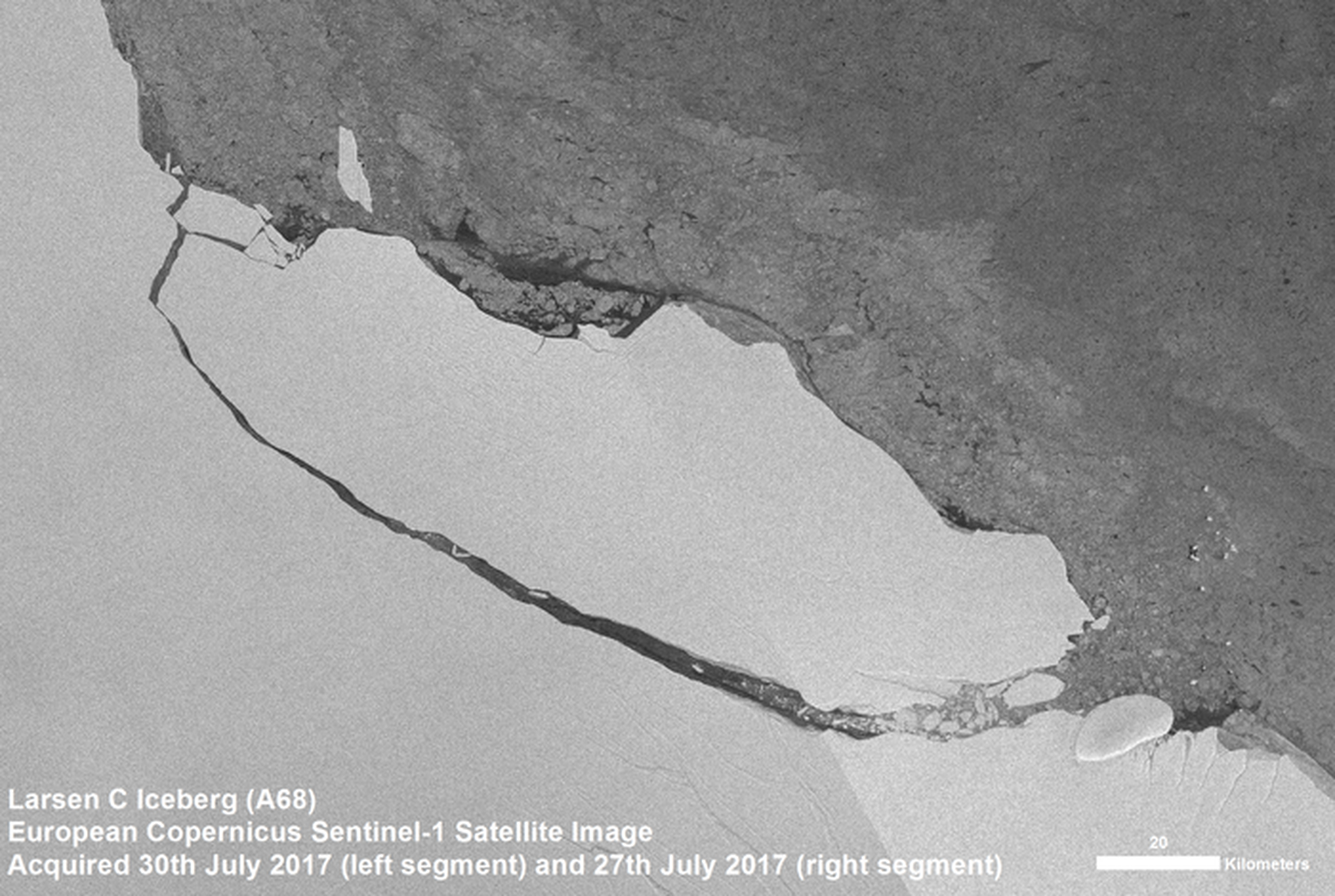 Antarktika Larsen C šelfiliustikust eraldunud A68 jäämägi.