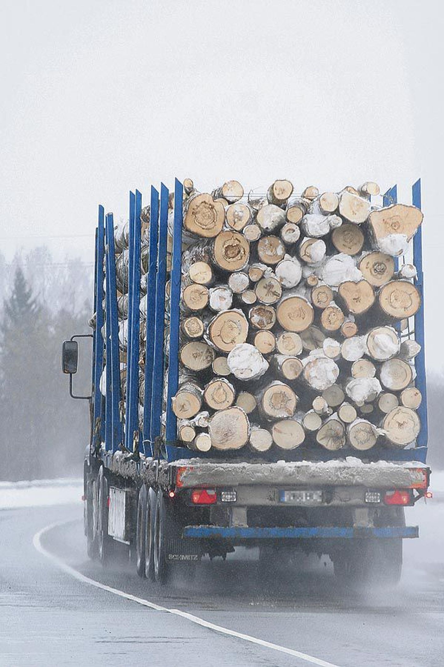 Viljandimaalt on viimasel ajal teada vähemalt kaks juhtumit, kus metsaveoauto koormast on pudenenud palke. Fotol olev auto ei ole kõnealuste sündmustega seotud.