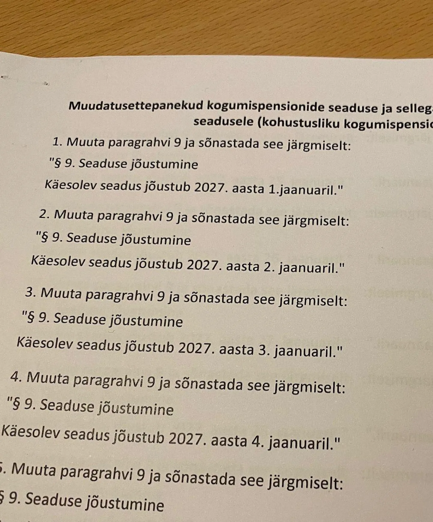 Reformierakonna ettepanekud eelnõu muutmiseks