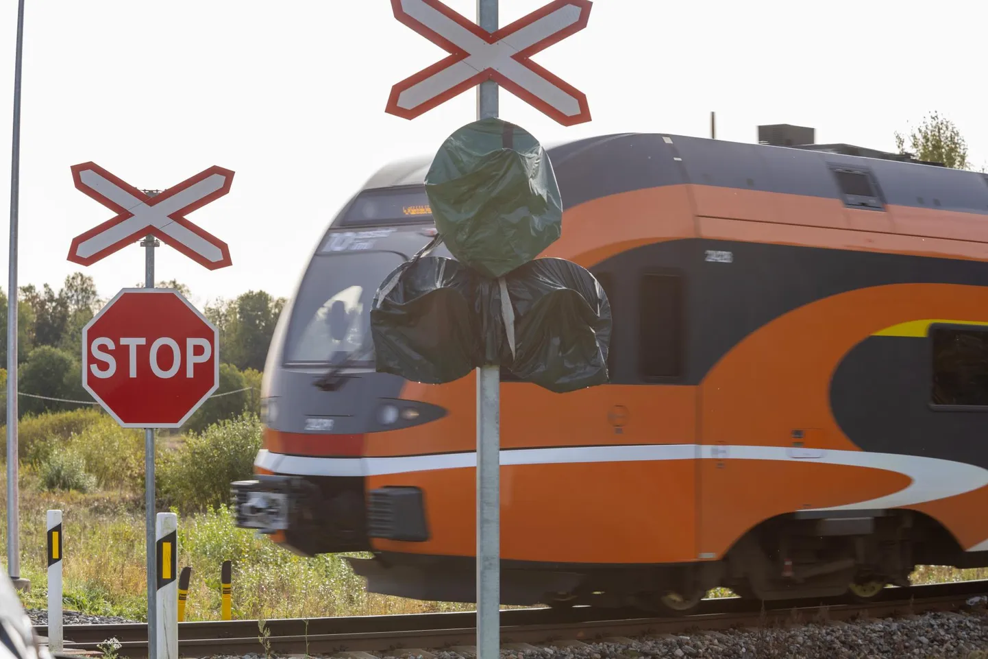 Kui rong Pärstis ülesõidu juurde jõudma hakkab, plingivad fooris punased tuled. Autojuhid vähemalt valgel ajal seda ei märka, sest must kott katab tulesid, pimedas on aga tuled juba näha.