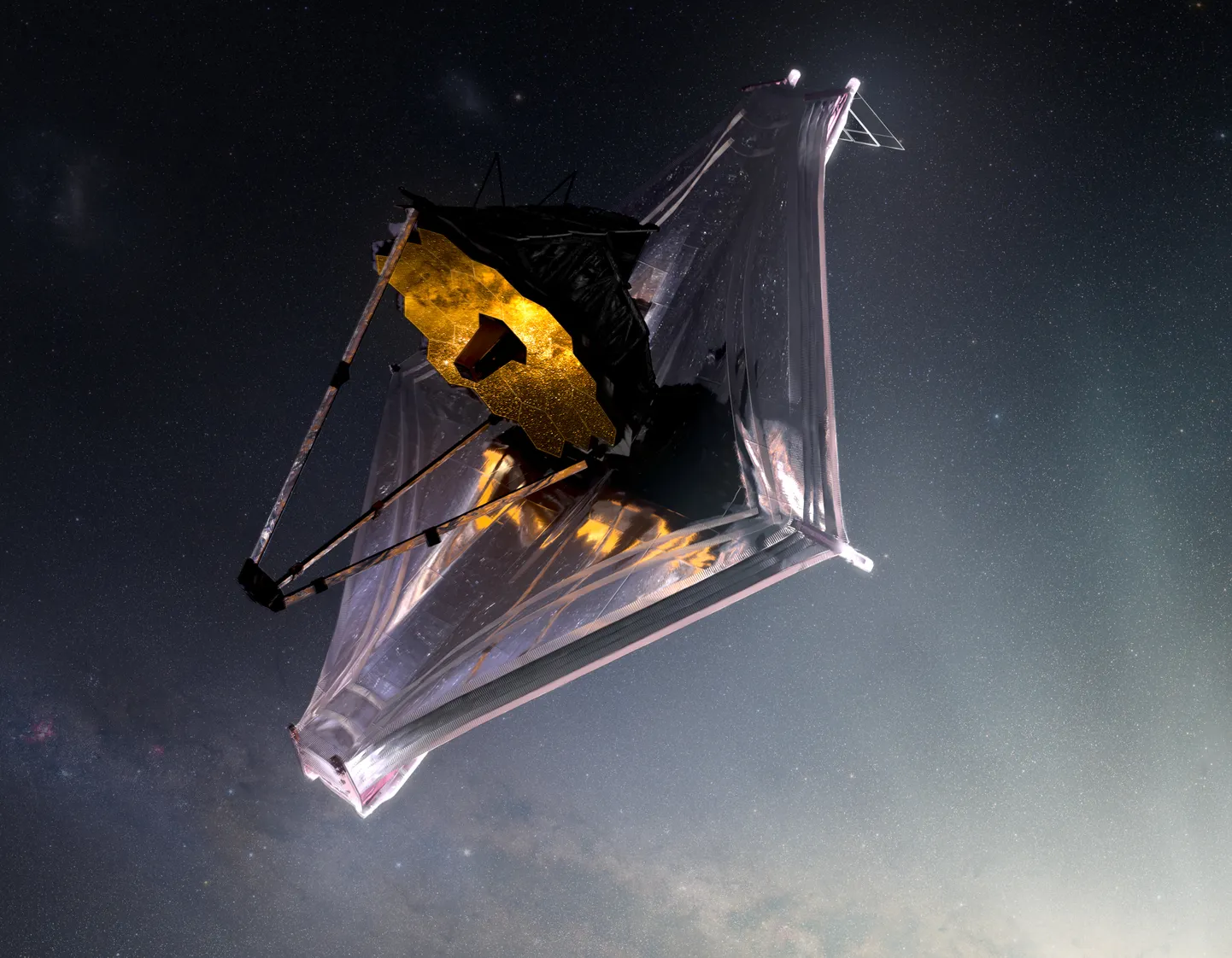 Kunstniku nägemus James Webbi teleskoobist kosmoses.