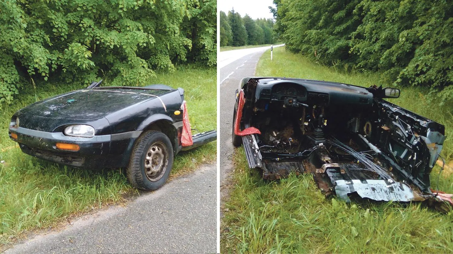 Valga lähedal võis tee ääres näha poolikut sõiduautot.