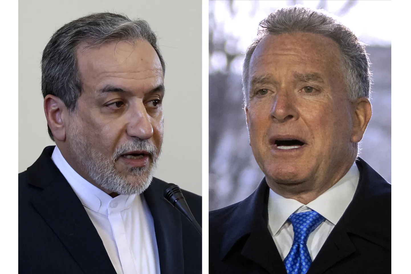 Iraani välisminister Abbas Araghchi (vasakul, 25. veebruar 2025) ja Valge Maja erisaadik Steve Witkoff (paremal, 19. märts 2025).