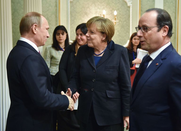 Putin, Merkel ja Hollande Minskis.                                                                  Foto: Scanpix