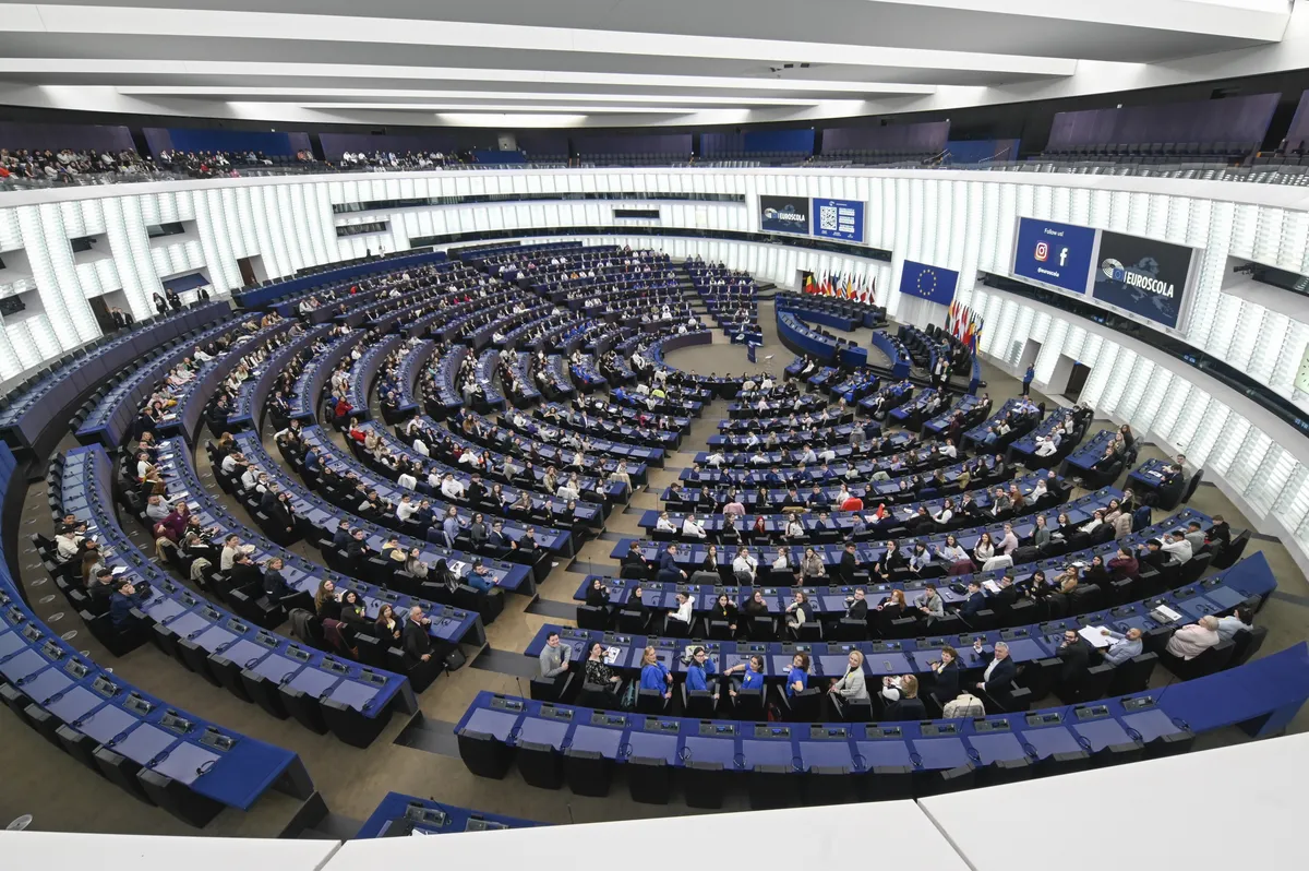 Vaade europarlamendi plenaarsaalile Euroscola kohtumise ajal.