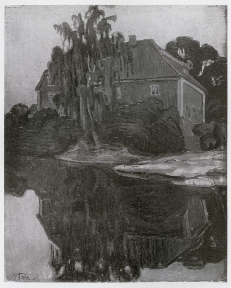 Nikolai Triik. Maja järve kaldal. Norra maastik. 1907. Õli