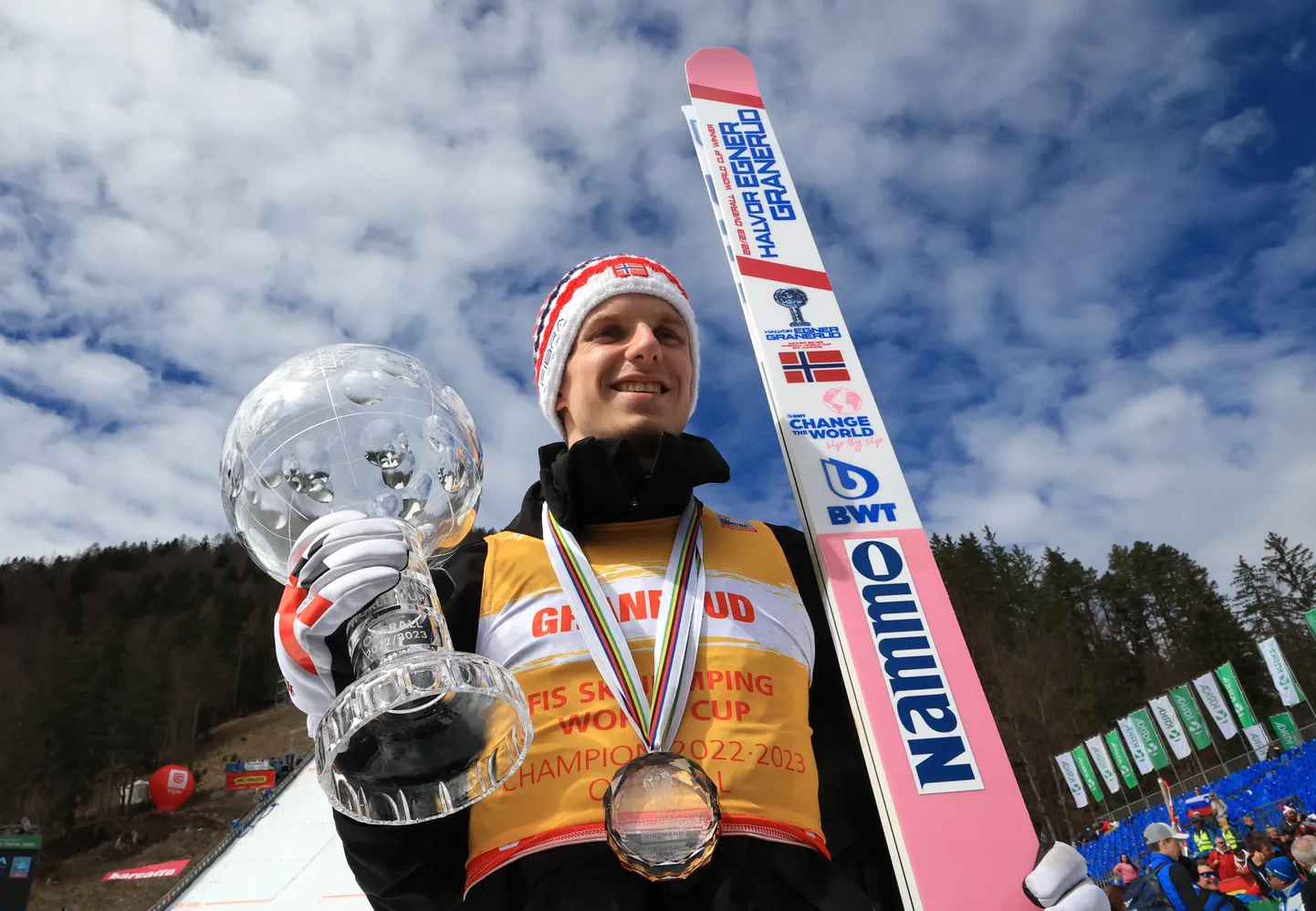 Ski Jumping - Ski Jumping World Cup - Planica, Slovenia - April 2, 2023
Norway's Halvor Egner Granerud celebrates after winning the overall season REUTERS/Borut Zivulovic