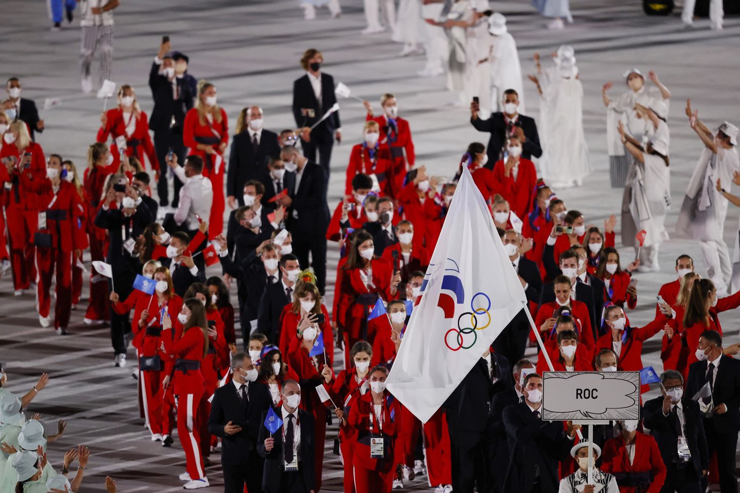 Venemaa olümpiasportlased Tokyo mängude avatseremoonial.