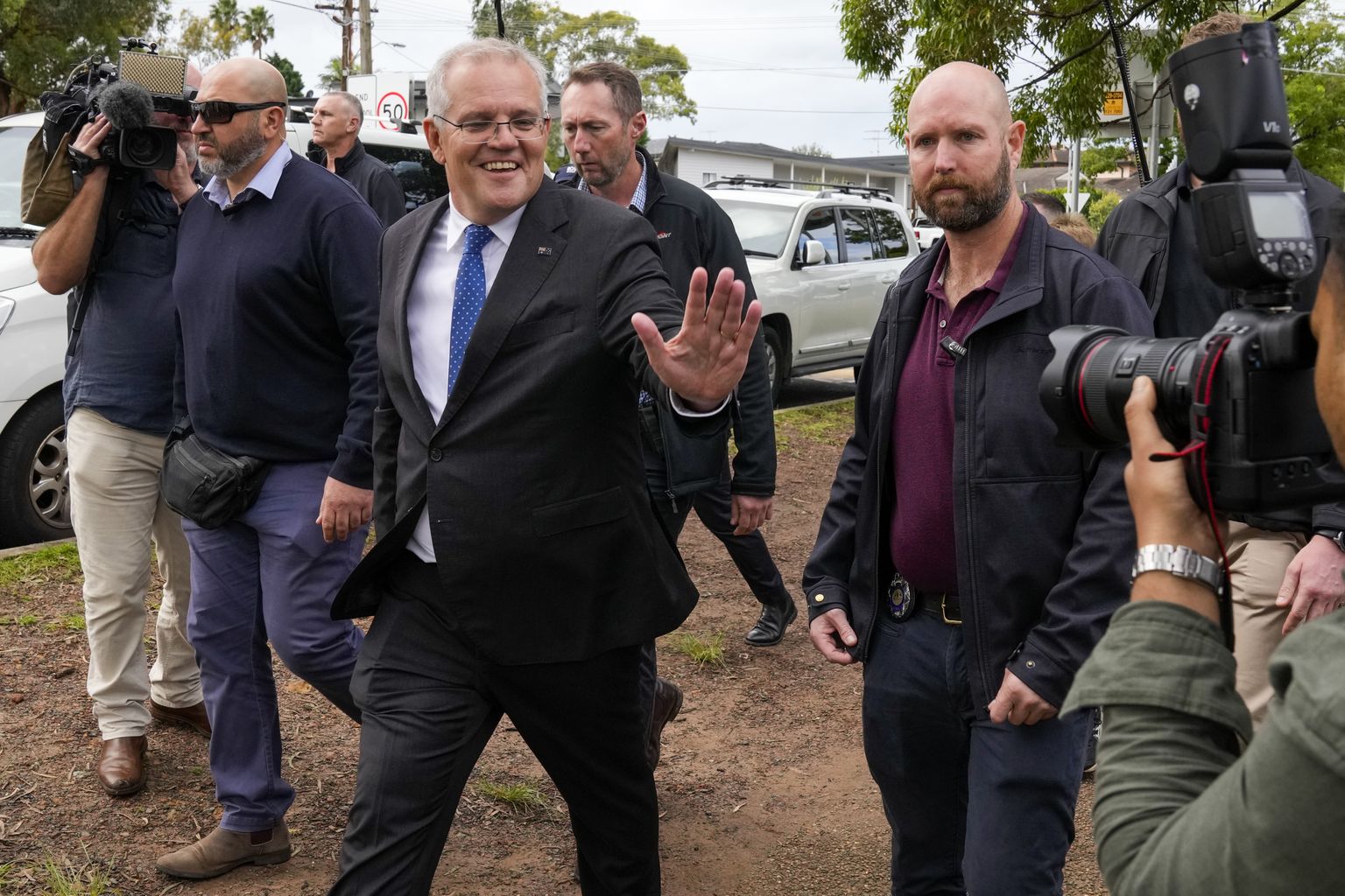 Australian endine peaminister Scott Morrison valimiste ajal mais Sydneys.
