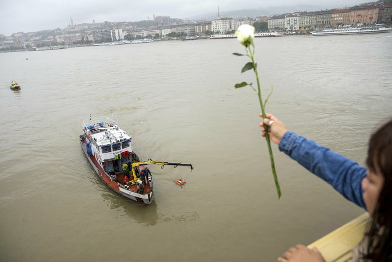 Inimesed viskavad Margiti sillalt hukkunute mälestuseks Doonausse lilli.