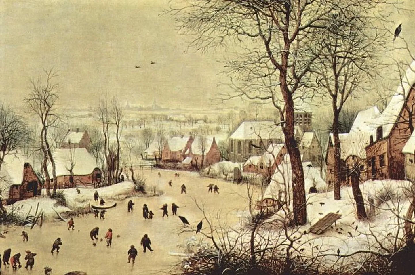 Maalikunstnik Pieter Brueghel Vanema maal 1565. aastast, millel on näha hollandlasi kanalil uisutamas