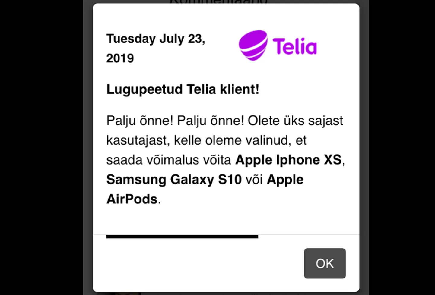 Inimesed on saanud sellise sisuga Telia libateateid.