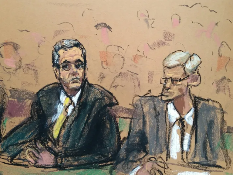 Visandid kohtusaalist. Michael Cohen ja ta kaitsja Daniel Patrick Moynihan.