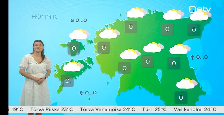 Siret Tuula 7. augustil uudistesaate ilmateates homsest päevast rääkimas