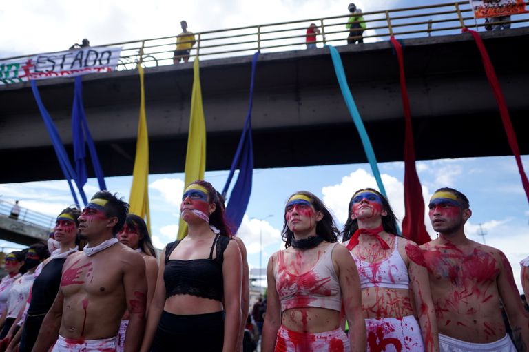 Aktivistid protestimas Copa America korraldamise vastu Colombias. 19. mai 2021.