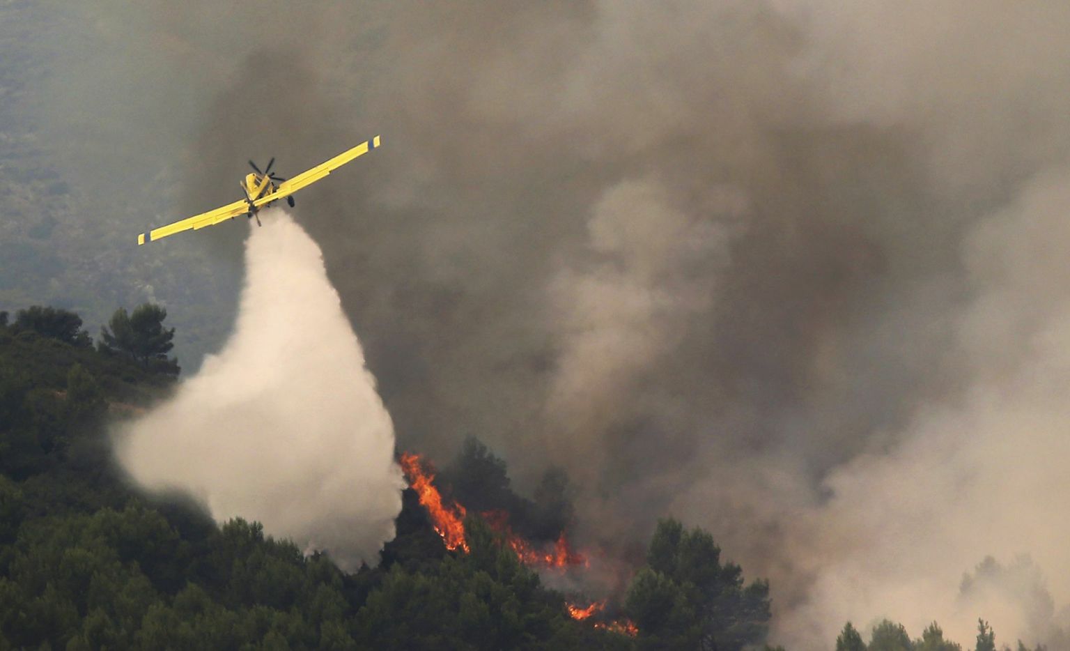Авиационное тушение лесного пожара 17 августа в муниципалитете Вивер, Валенсия.