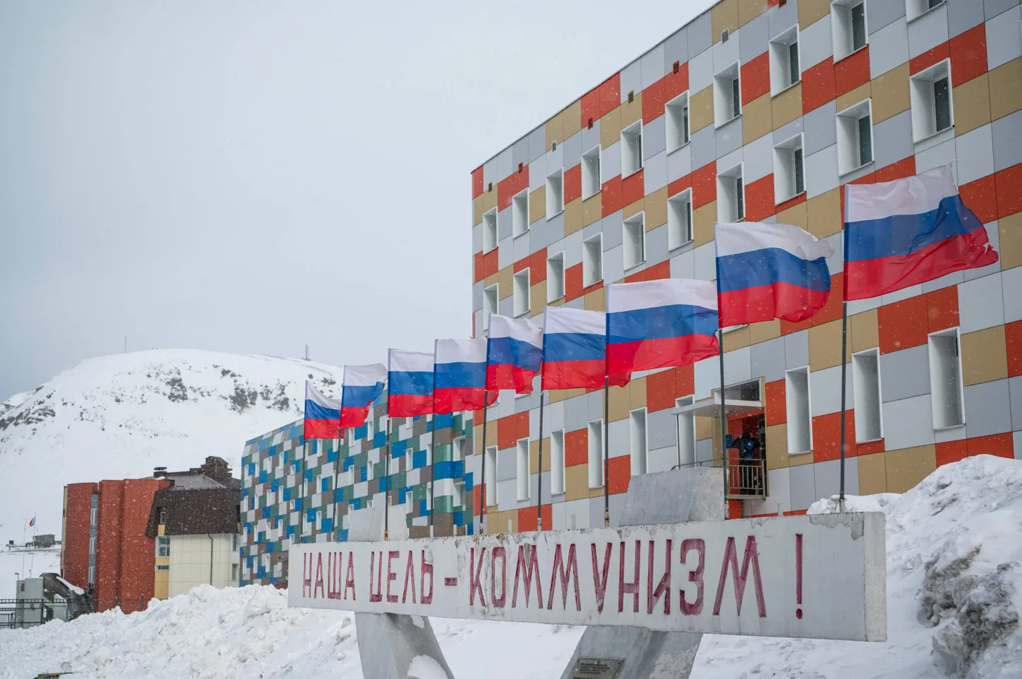 Vene kaevurite linn Barentsburg, Svalbardi saarestikus, Põhja-Norras.