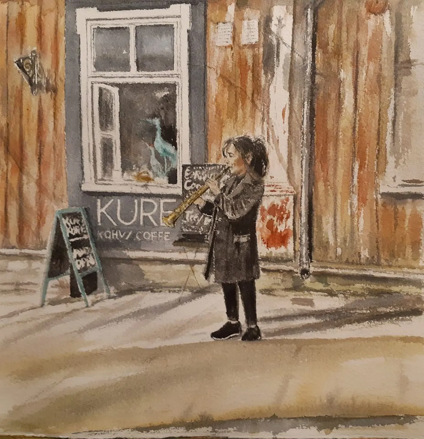 INSPIREERIS: Juta Heinsaar sai muusiku esinemisest nii tugeva emotsiooni, et ta vormis selle akvarellmaaliks.