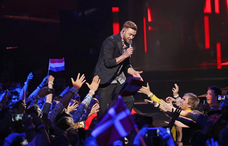 USA näitleja ja laulja Justin Timberlake Eurovisiooni lauluvõistlusel, aasta 2016.