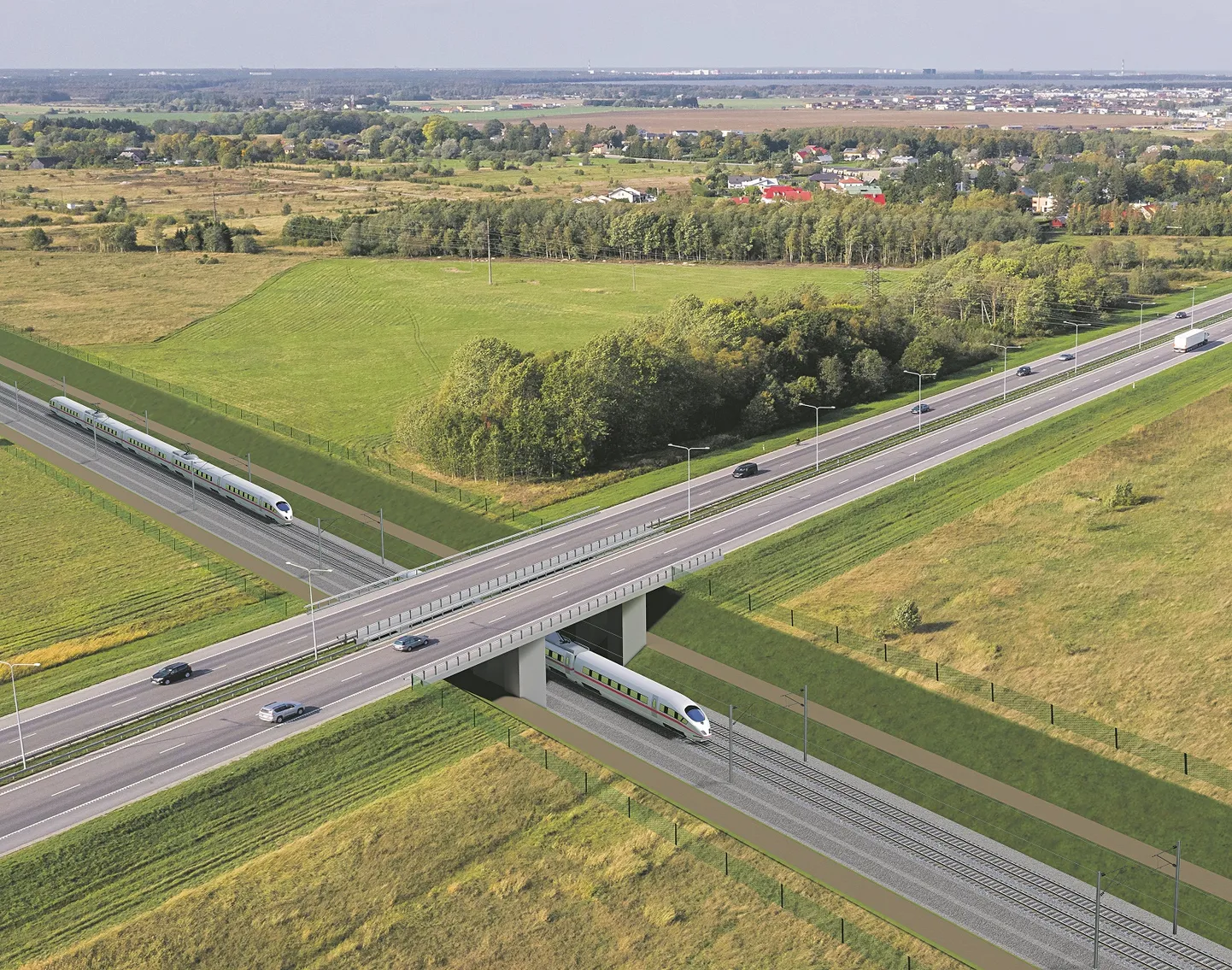 Rail Baltica Tallinna-Tartu maanteele kavandatav viadukt.