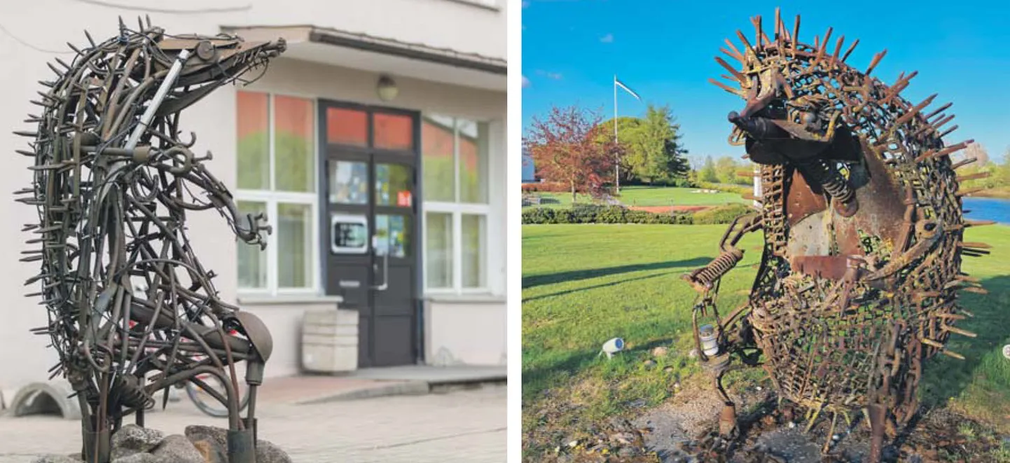 Jõhvi siil asub peaaegu kesklinnas, linna tuiksoone, Rakvere tänava ääres keskraamatukogu ees. Tartu okaskera kuju on seevastu Emajõe kaldal üsna hõreda liiklusega kohas, kus ühel pool on uhked villad, taamal aga paistab taaralinna tööstuspiirkond.