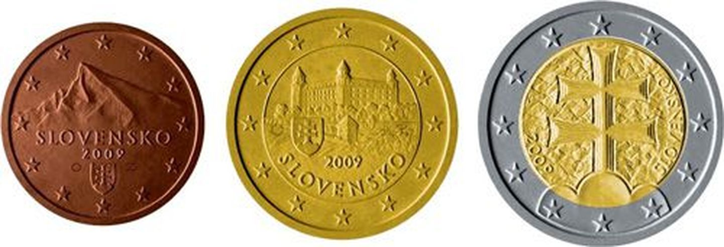 Valuutavahetused Slovakkia kroone enam ei müü, ostmine jätkub. Pildil Slovakkia euromündid.