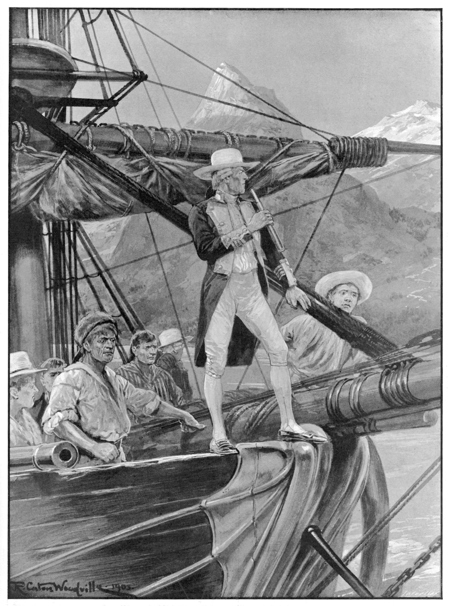 Kapten James Cook ja ta laev Endeavour 19. sajandi joonistusel