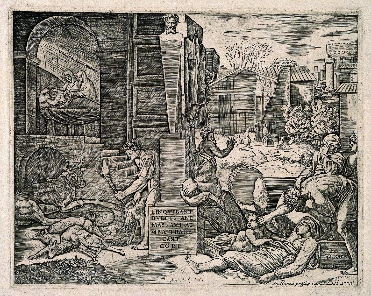 Kunstnike Raffaeli ja Marcantonino Raimondi teos «Il Morbetto» 16. sajandi algusest kujutab olukorda katkuepideemia ajal.