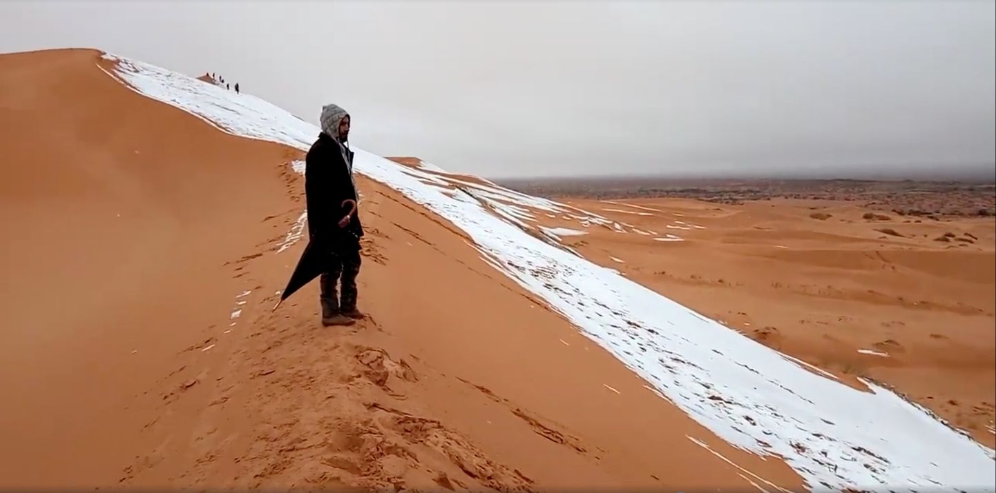 Alžeerias Sahara kõrbes  Ain Sefras sadas taas lund. Pilt on 2018. aasta jaanuari lumesajust