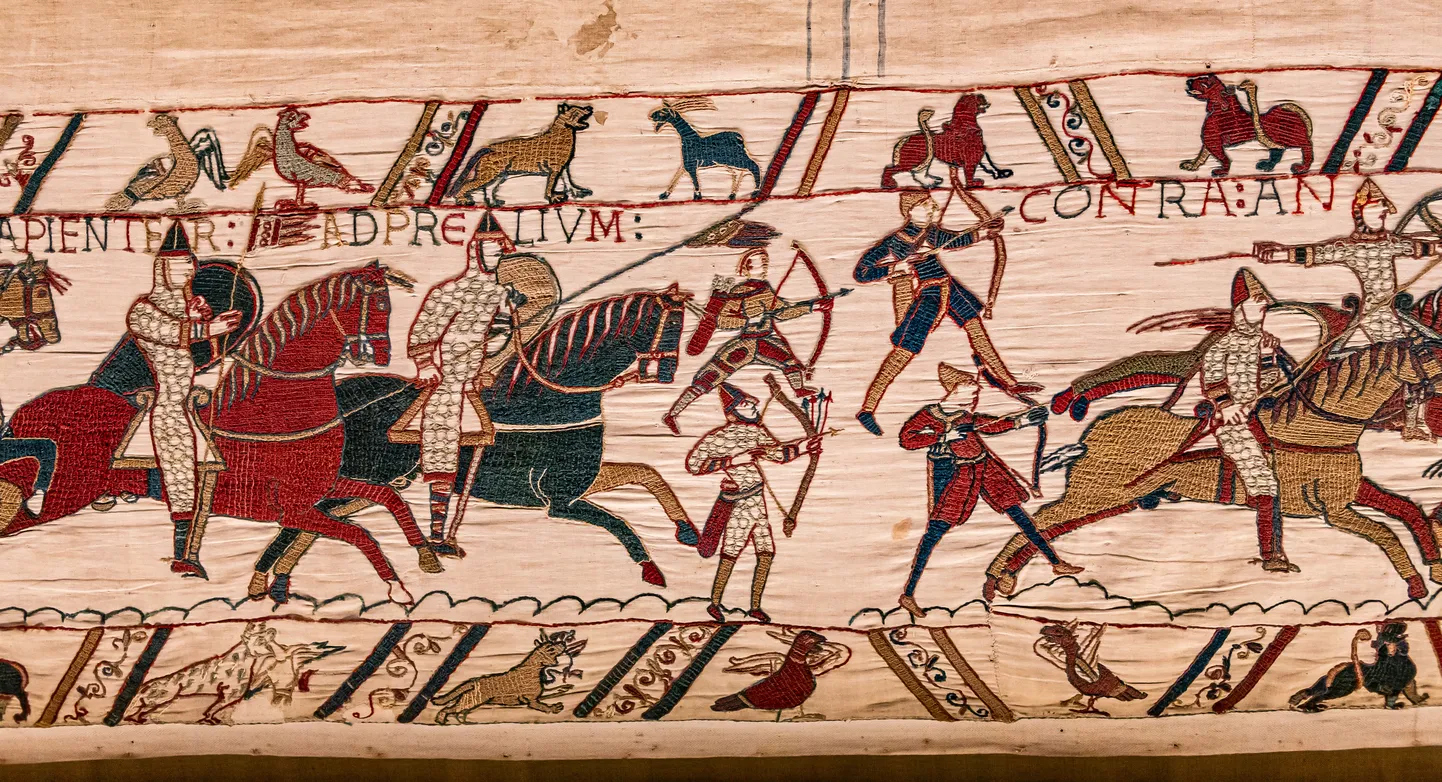 Osa Bayeux' vaibast, millel on kujutatud, kuidas normannid 1066. aastal eesotsas Normandia hertsogi Williamiga Inglismaa vallutasid.