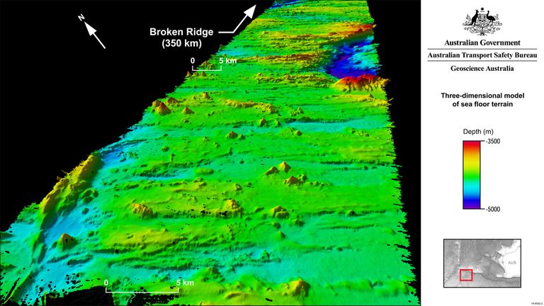 Austraalia geoteaduste instituudi kaart India ookeani merepõhja alast, kust kadunud lennukit otsiti