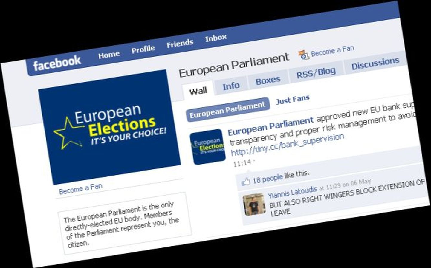 Euroopa Parlament jõudis Facebooki.