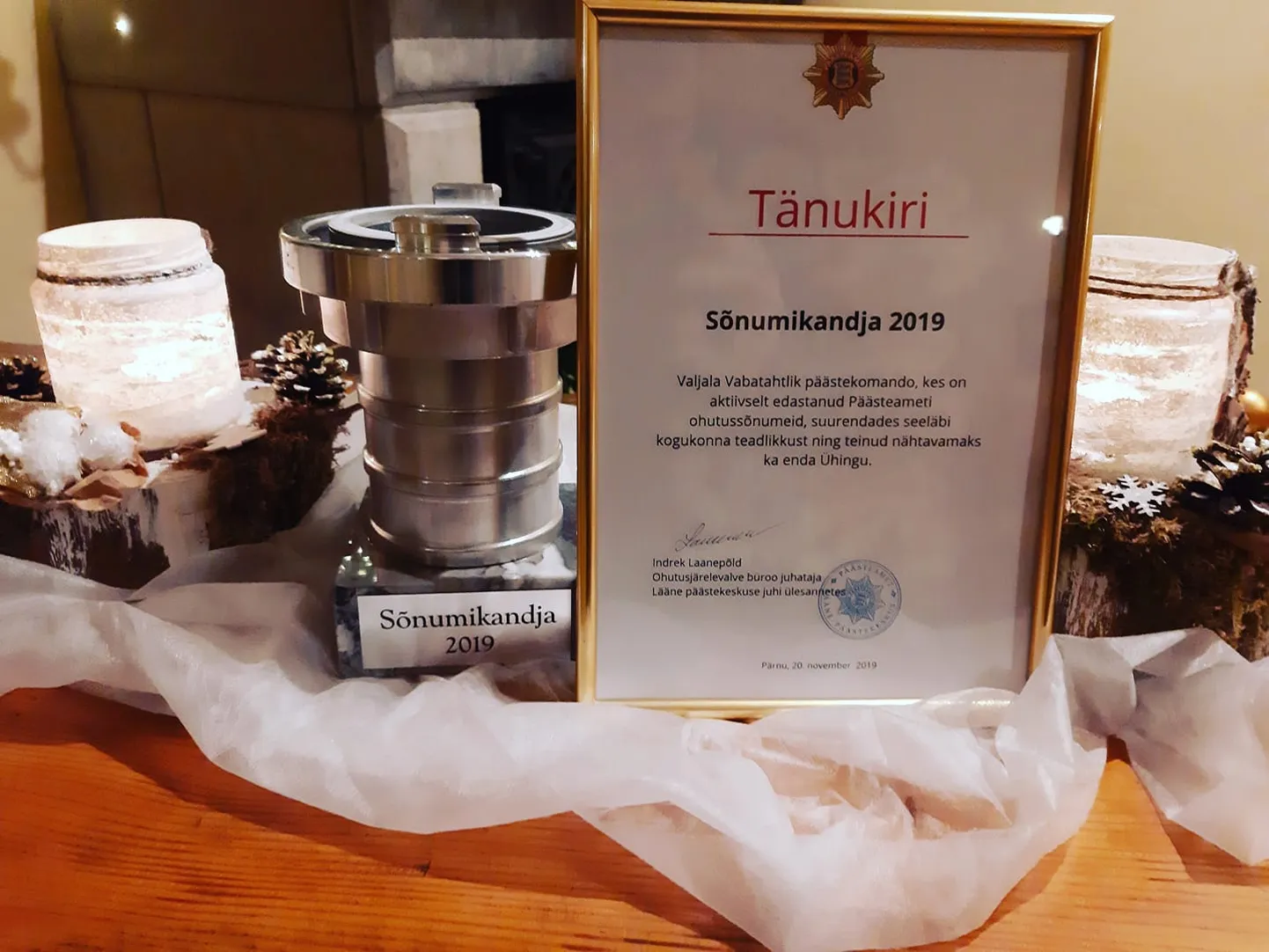 Valjala vabatahtlik päästekomando sai tunnustuse "Sõnumikandja 2019"