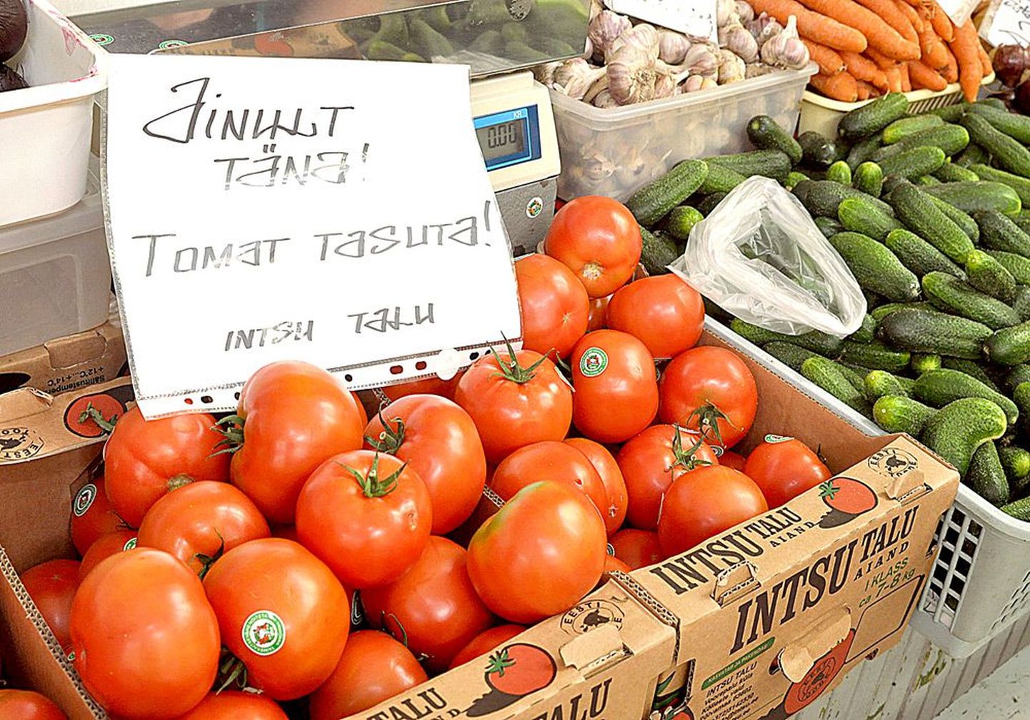 Intsu talu saadusi müüval letil Tartu turuhoones ilutses kolmapäeval silt, et tomateid saab tasuta. Teave priist kaubast levis kulutulena ning kunded viisid koju enam kui kolm tonni punaseid vilju.